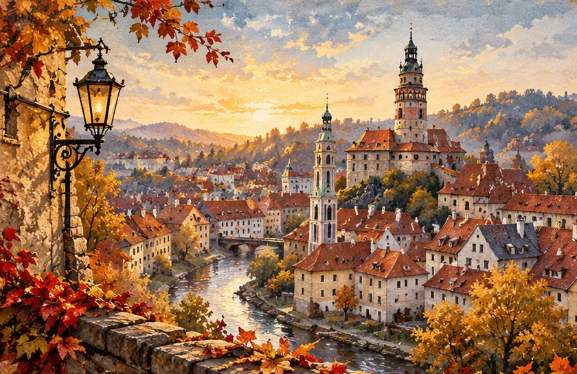 Český Krumlov · podzimní ráno
